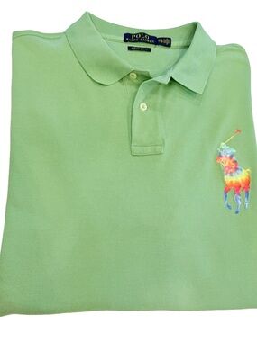 Polo Ralph Lauren Men’s Polo Shirt Green W/ Multi Color Big Pony Logo SZ XXL EUC